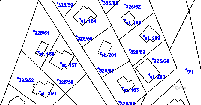 Parcela st. 201 v KÚ Rudeč, Katastrální mapa