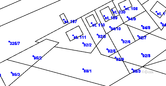 Parcela st. 92/2 v KÚ Rudeč, Katastrální mapa