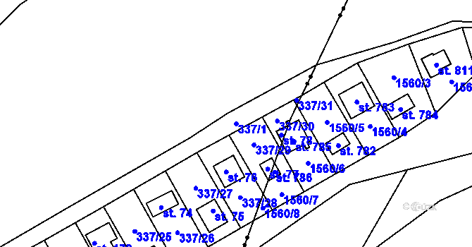Parcela st. 337/1 v KÚ Rudeč, Katastrální mapa