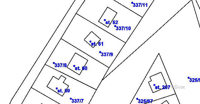 Parcela st. 337/9 v KÚ Rudeč, Katastrální mapa