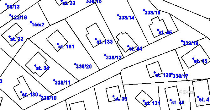 Parcela st. 338/12 v KÚ Rudeč, Katastrální mapa