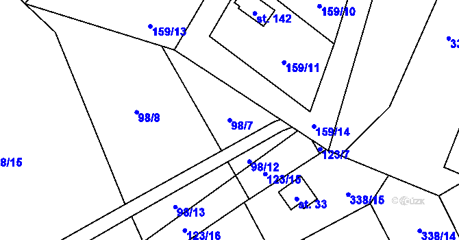 Parcela st. 98/7 v KÚ Rudeč, Katastrální mapa
