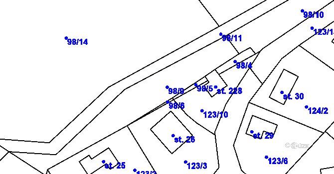 Parcela st. 98/9 v KÚ Rudeč, Katastrální mapa