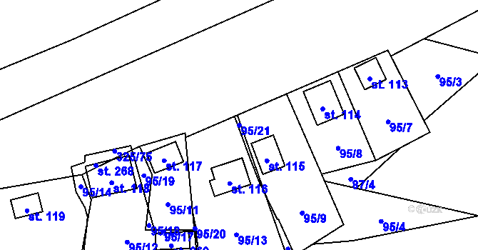 Parcela st. 95/21 v KÚ Rudeč, Katastrální mapa