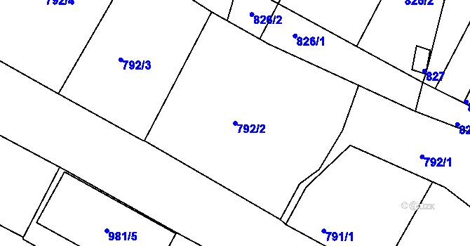 Parcela st. 792/2 v KÚ Kostelec nad Orlicí, Katastrální mapa