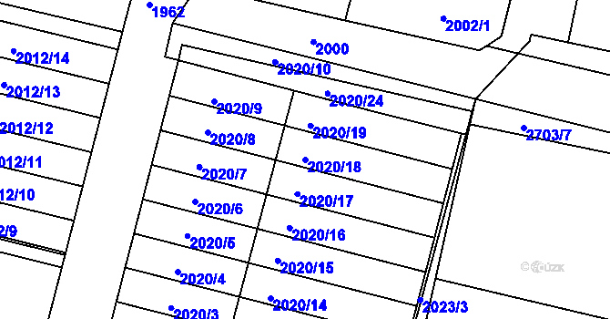 Parcela st. 2020/18 v KÚ Kostelec nad Orlicí, Katastrální mapa