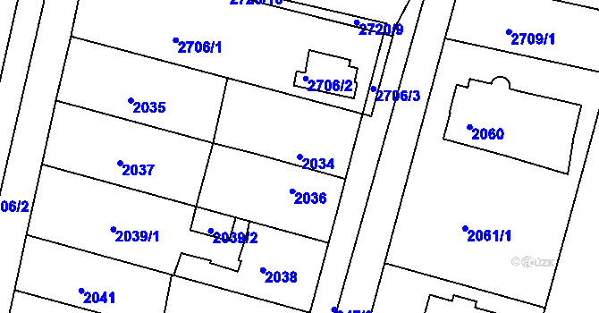Parcela st. 2034 v KÚ Kostelec nad Orlicí, Katastrální mapa