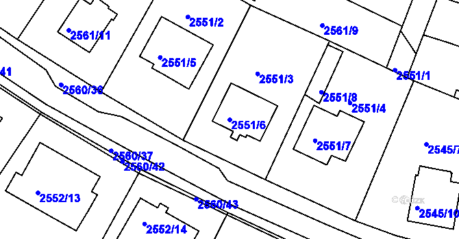 Parcela st. 2551/6 v KÚ Kostelec nad Orlicí, Katastrální mapa