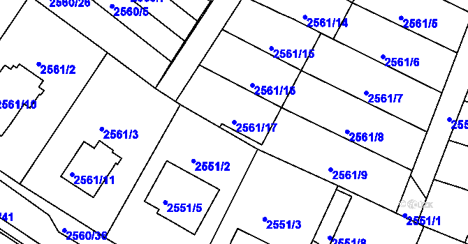 Parcela st. 2561/17 v KÚ Kostelec nad Orlicí, Katastrální mapa