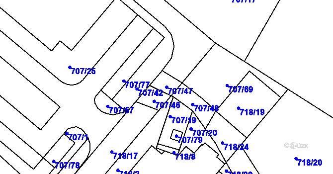 Parcela st. 707/47 v KÚ Kostelec nad Orlicí, Katastrální mapa