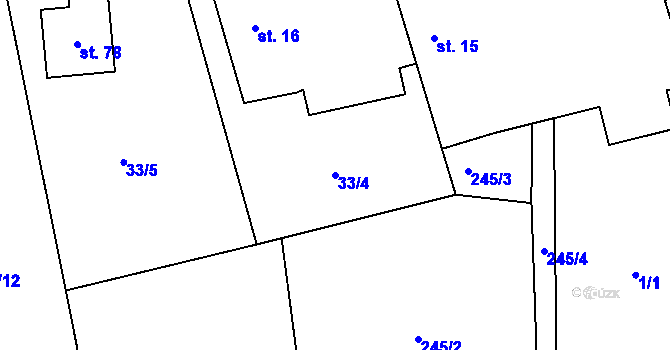 Parcela st. 33/4 v KÚ Sobědraž, Katastrální mapa