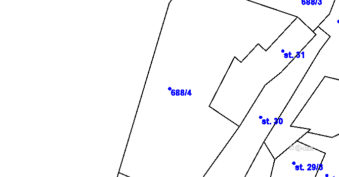 Parcela st. 688/4 v KÚ Vesec, Katastrální mapa