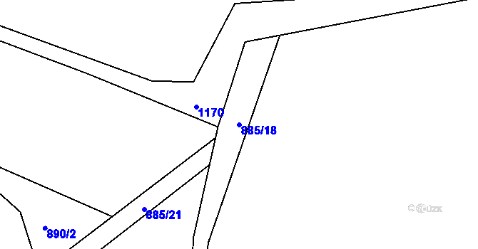 Parcela st. 885/18 v KÚ Vesec, Katastrální mapa