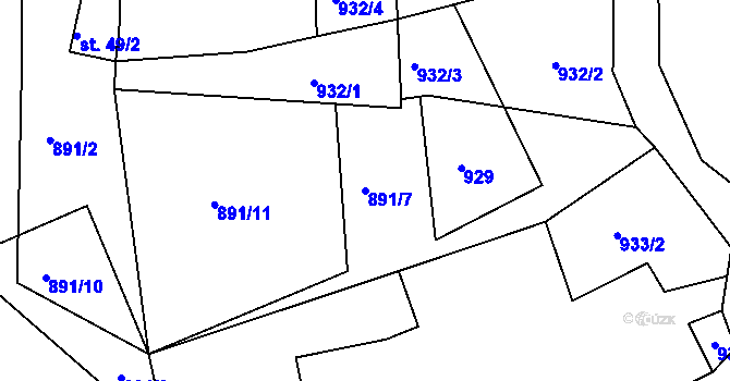 Parcela st. 891/7 v KÚ Vesec, Katastrální mapa