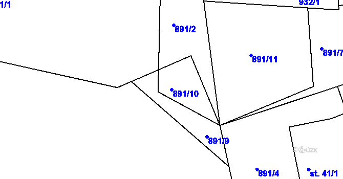 Parcela st. 891/10 v KÚ Vesec, Katastrální mapa