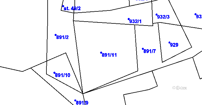 Parcela st. 891/11 v KÚ Vesec, Katastrální mapa