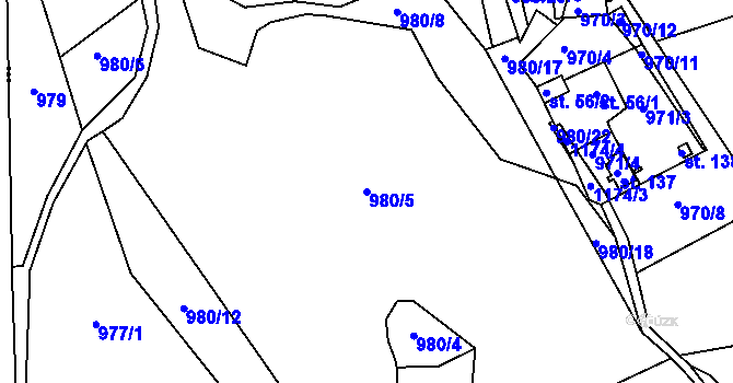 Parcela st. 980/5 v KÚ Vesec, Katastrální mapa