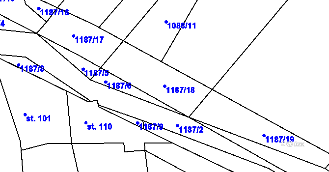 Parcela st. 1187/18 v KÚ Vesec, Katastrální mapa