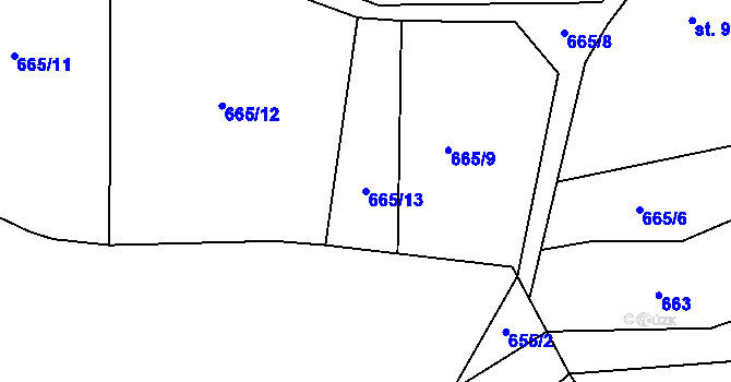 Parcela st. 665/13 v KÚ Vesec, Katastrální mapa