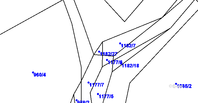 Parcela st. 1182/27 v KÚ Vesec, Katastrální mapa