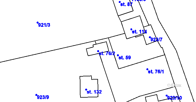Parcela st. 76/2 v KÚ Vesec, Katastrální mapa