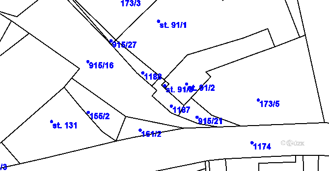 Parcela st. 91/3 v KÚ Kostelec u Heřmanova Městce, Katastrální mapa