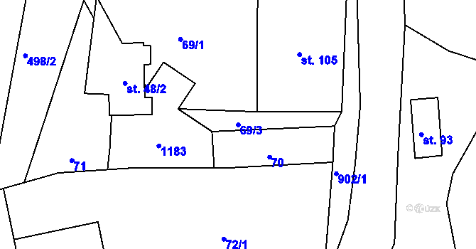 Parcela st. 69/3 v KÚ Kostelec u Heřmanova Městce, Katastrální mapa