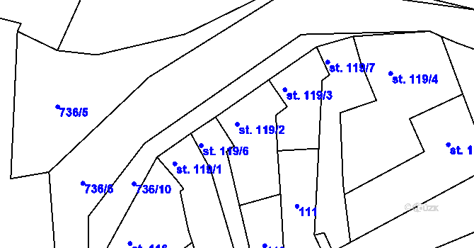 Parcela st. 119/2 v KÚ Kostelec u Holešova, Katastrální mapa