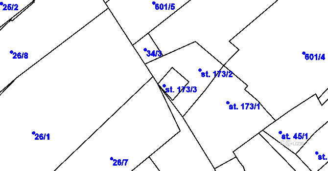 Parcela st. 173/3 v KÚ Kostelec u Holešova, Katastrální mapa