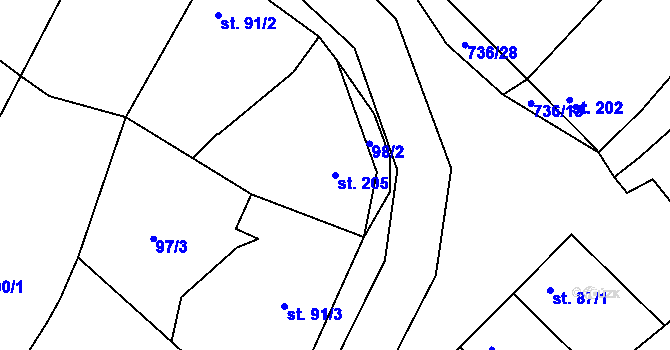 Parcela st. 205 v KÚ Kostelec u Holešova, Katastrální mapa