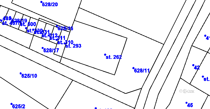 Parcela st. 262 v KÚ Kostelec u Holešova, Katastrální mapa