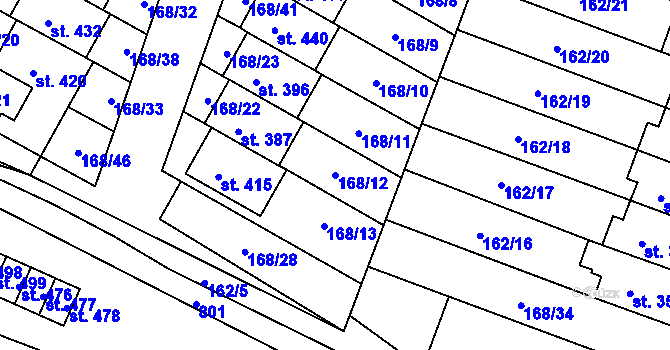 Parcela st. 168/12 v KÚ Kostelec u Holešova, Katastrální mapa