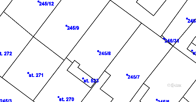 Parcela st. 245/8 v KÚ Kostelec u Holešova, Katastrální mapa