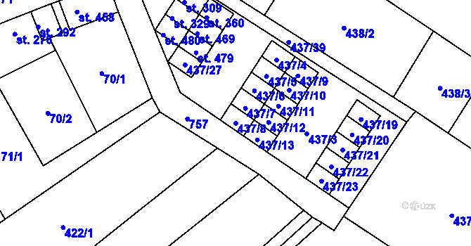 Parcela st. 437/8 v KÚ Kostelec u Holešova, Katastrální mapa