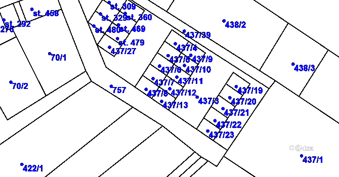 Parcela st. 437/12 v KÚ Kostelec u Holešova, Katastrální mapa