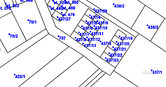 Parcela st. 437/13 v KÚ Kostelec u Holešova, Katastrální mapa