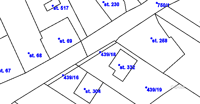 Parcela st. 439/18 v KÚ Kostelec u Holešova, Katastrální mapa