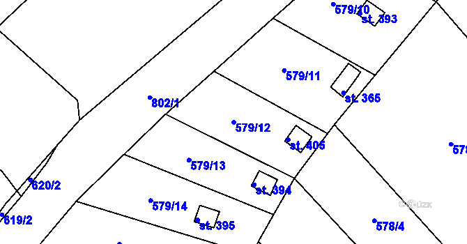 Parcela st. 579/12 v KÚ Kostelec u Holešova, Katastrální mapa