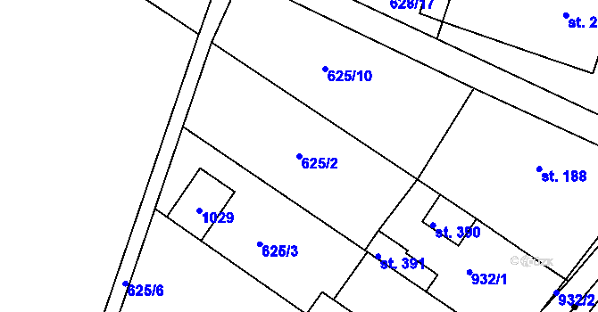 Parcela st. 625/2 v KÚ Kostelec u Holešova, Katastrální mapa