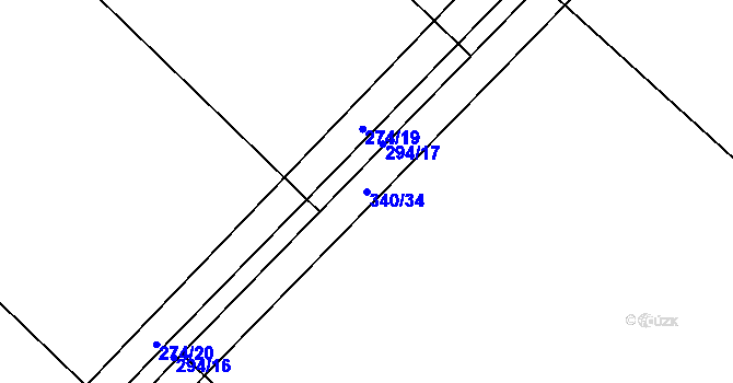 Parcela st. 340/34 v KÚ Kostelec u Holešova, Katastrální mapa
