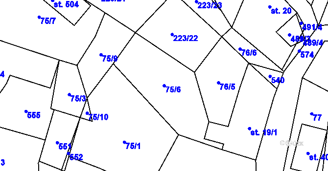 Parcela st. 75/6 v KÚ Kostelec u Křížků, Katastrální mapa