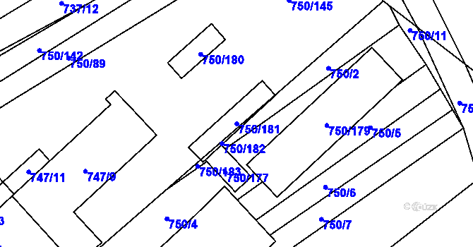 Parcela st. 750/181 v KÚ Kostelec u Kyjova, Katastrální mapa