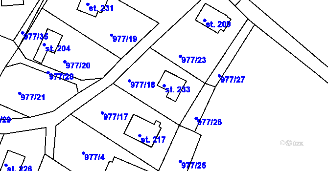 Parcela st. 233 v KÚ Kostelecká Lhota, Katastrální mapa