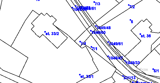Parcela st. 7/4 v KÚ Kostelecká Lhota, Katastrální mapa