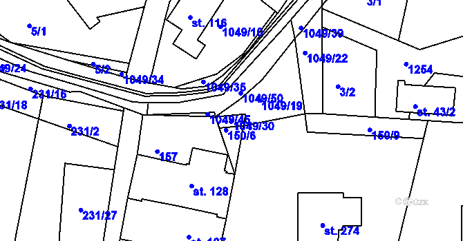 Parcela st. 1049/30 v KÚ Kostelecká Lhota, Katastrální mapa