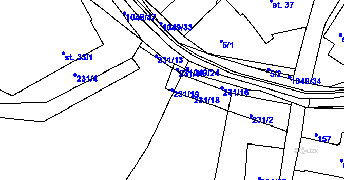 Parcela st. 231/19 v KÚ Kostelecká Lhota, Katastrální mapa