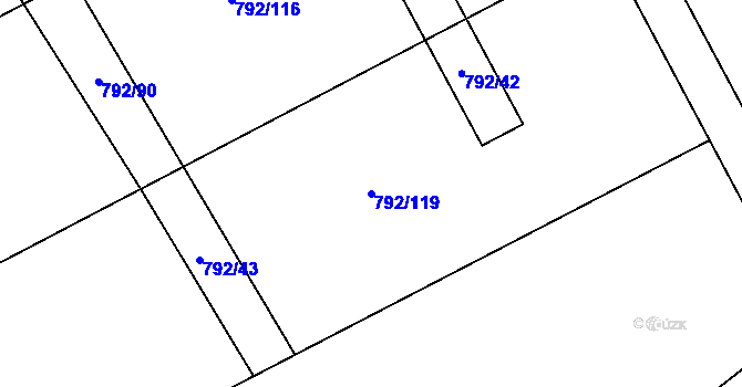 Parcela st. 792/119 v KÚ Kostelecké Horky, Katastrální mapa