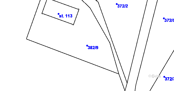 Parcela st. 382/9 v KÚ Kostelecké Horky, Katastrální mapa
