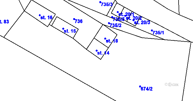Parcela st. 14 v KÚ Počátky u Kraslic, Katastrální mapa