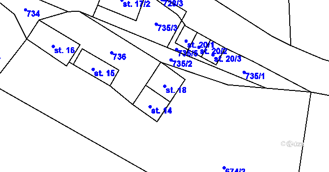 Parcela st. 18 v KÚ Počátky u Kraslic, Katastrální mapa